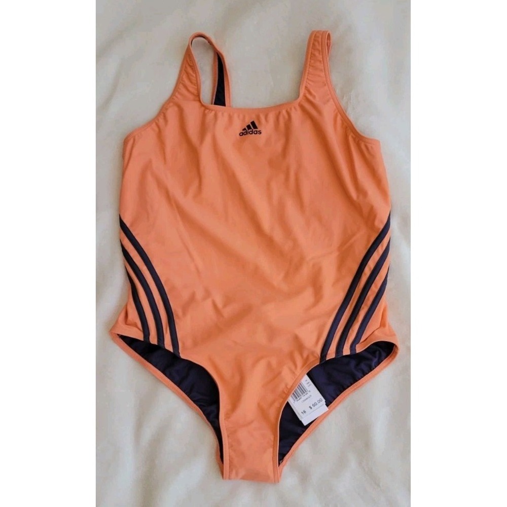 NWT ADIDAS 3S ONE PIECE SWIMSUIT CORAL FUSION/SHADOW WOMENS SIZE 16